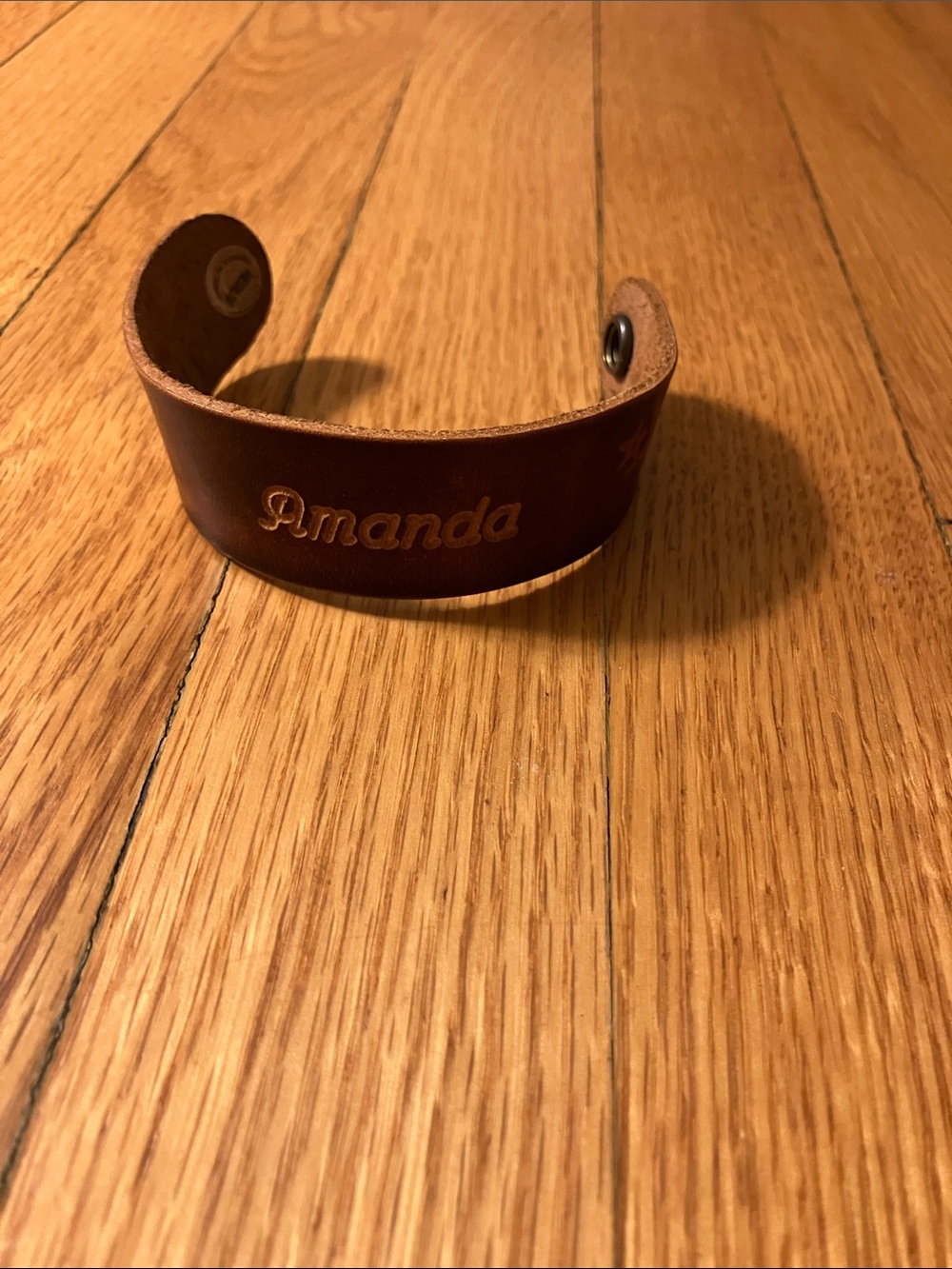 Personalized Brown Leather Cuff Bracelet with Name "Amanda"